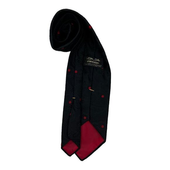 Wemlon by Wembley Black Embossed Paisley Tie with Red Polka Dots - Picture 2 of 3